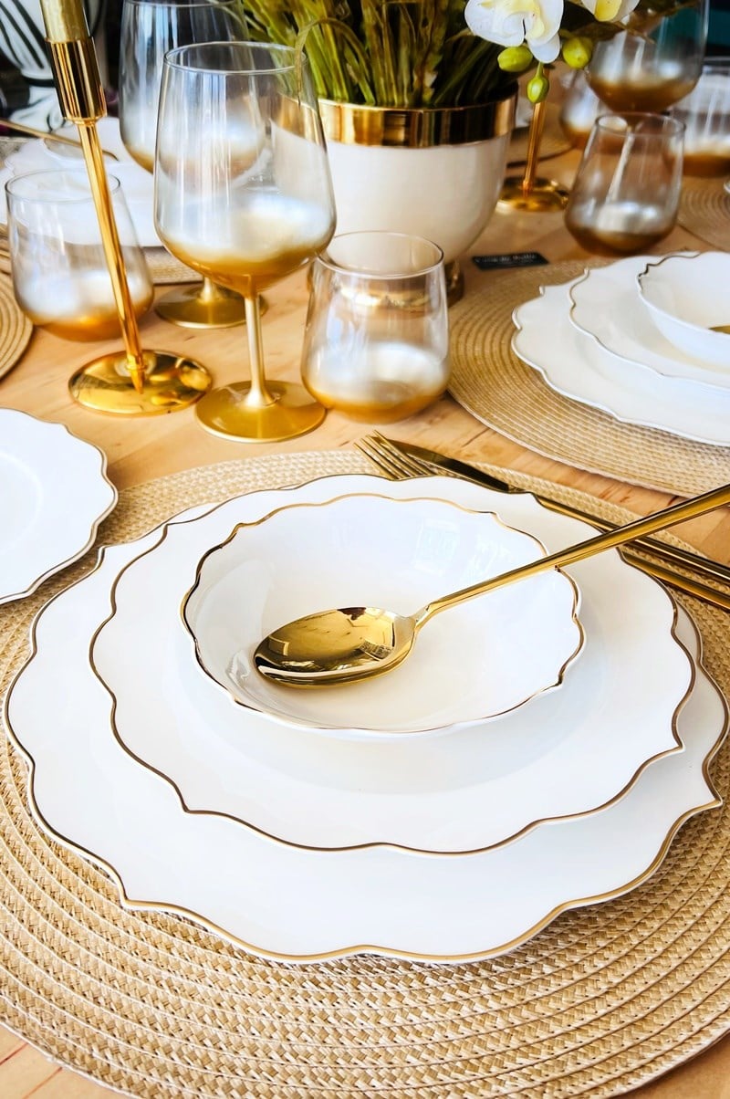 Gold Yaldızlı Modern 126 Parça 12 Kişilik Yemek ve Kahvaltı Takımı