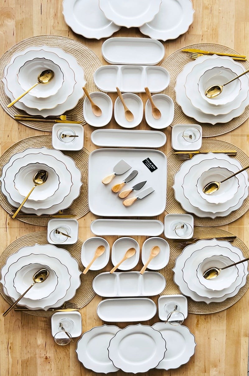 Gold Yaldızlı Modern 126 Parça 12 Kişilik Yemek ve Kahvaltı Takımı
