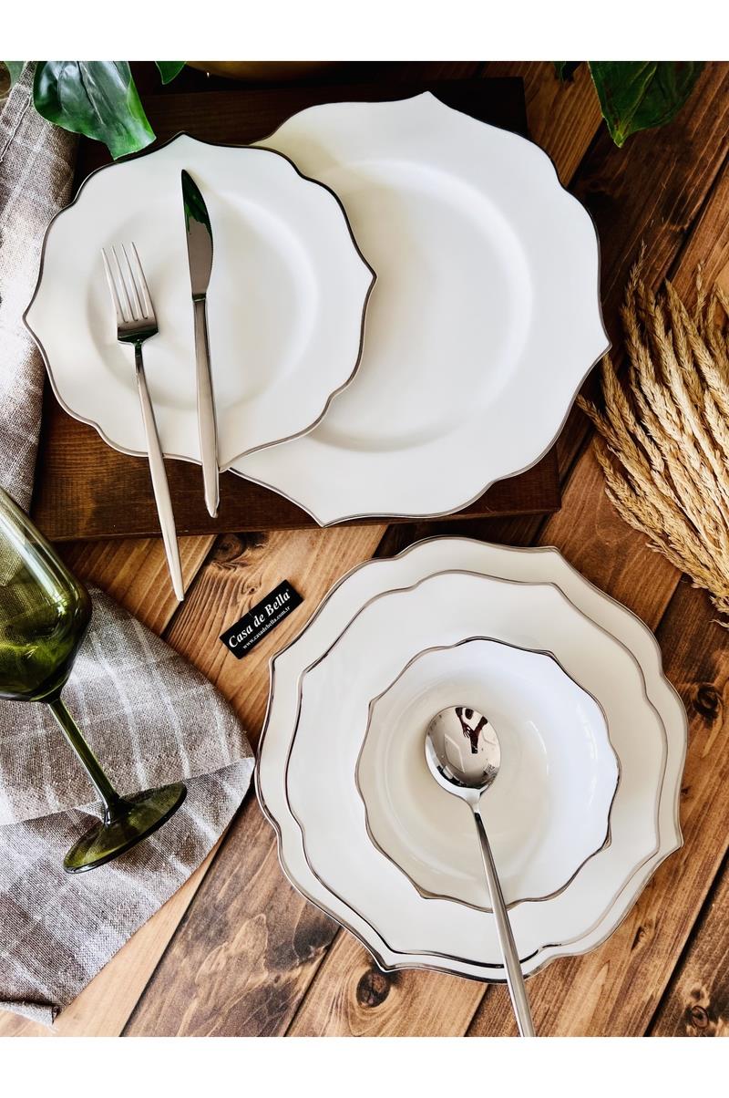 Grey 24 Parça 6 Kişilik Porselen Yemek Takımı