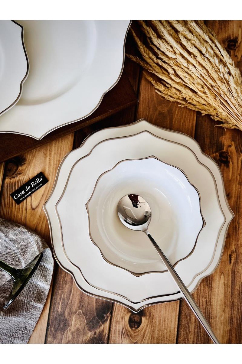 Grey 24 Parça 6 Kişilik Porselen Yemek Takımı