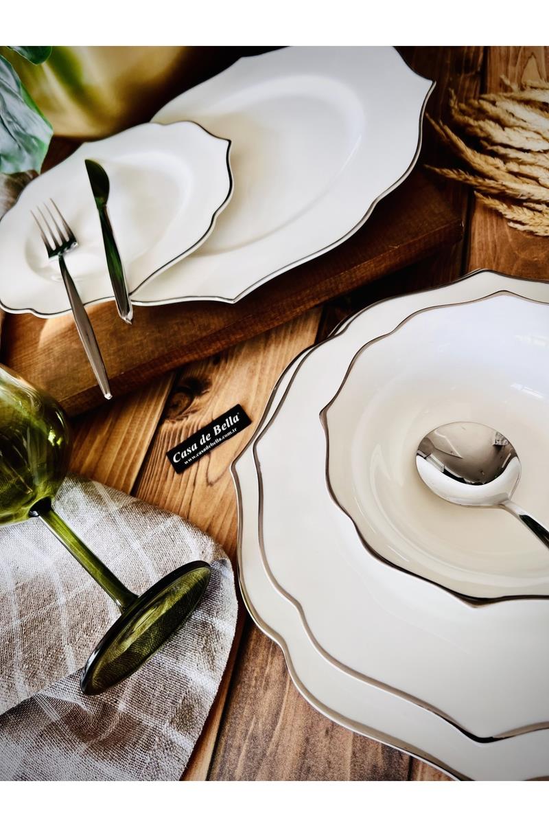 Grey 24 Parça 6 Kişilik Porselen Yemek Takımı