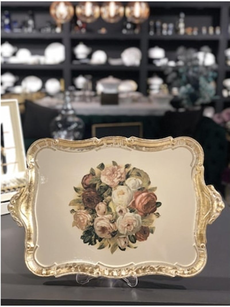 İTALYAN GÜL AĞACI TEPSİ 36X55CM DİKDÖRTGEN GÜL
