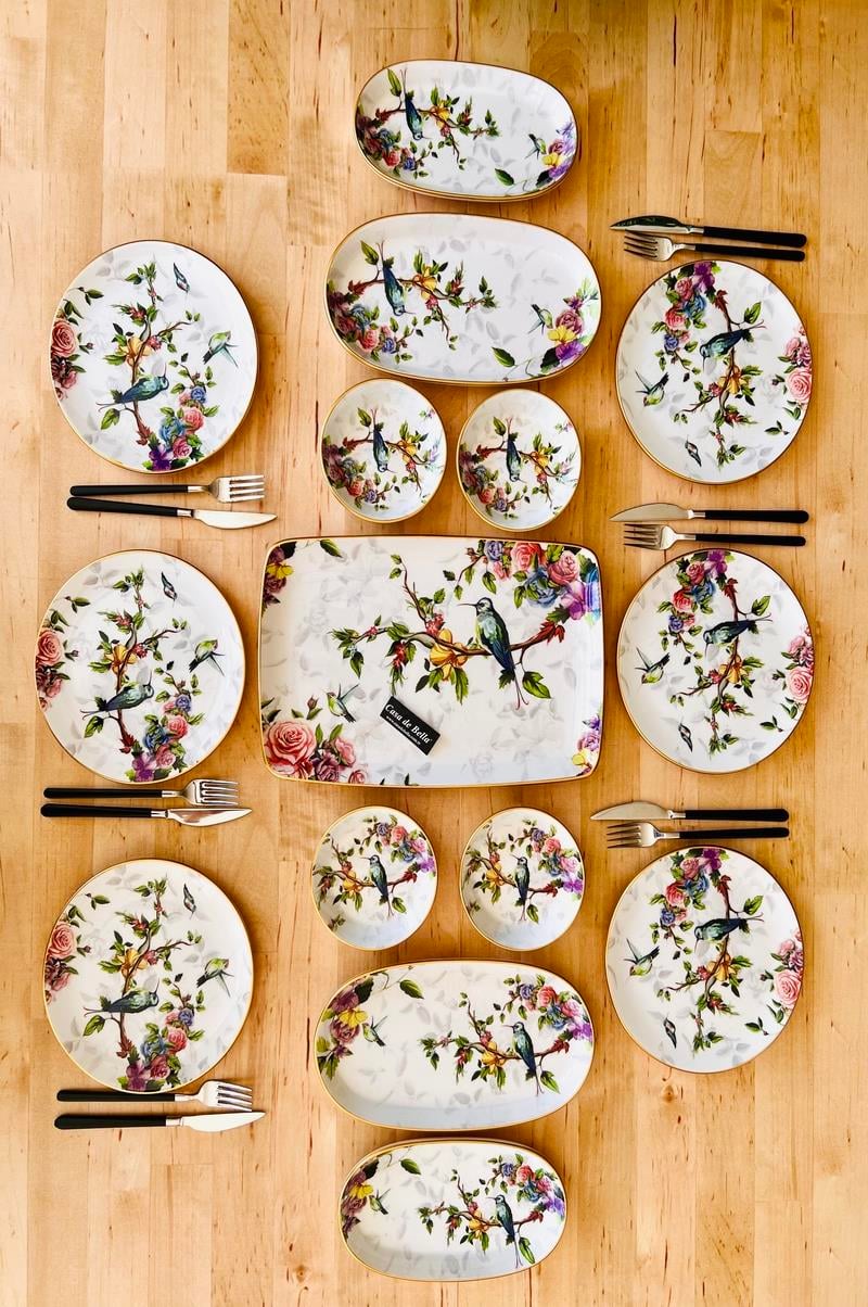 Kuş Motifli 15 Parça 6 Kişilik Lüks Kahvaltı Takımı