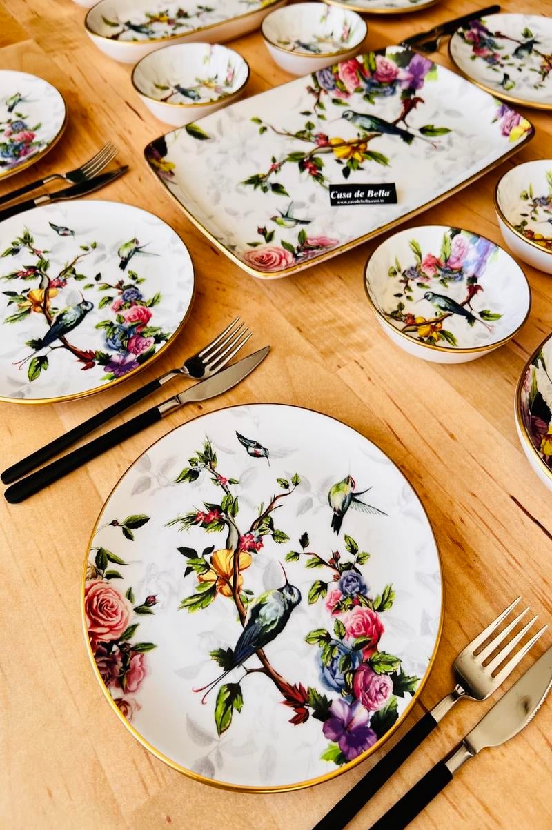 Kuş Motifli 15 Parça 6 Kişilik Lüks Kahvaltı Takımı