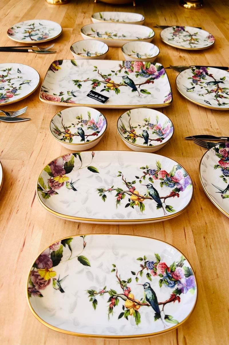 Kuş Motifli 15 Parça 6 Kişilik Lüks Kahvaltı Takımı