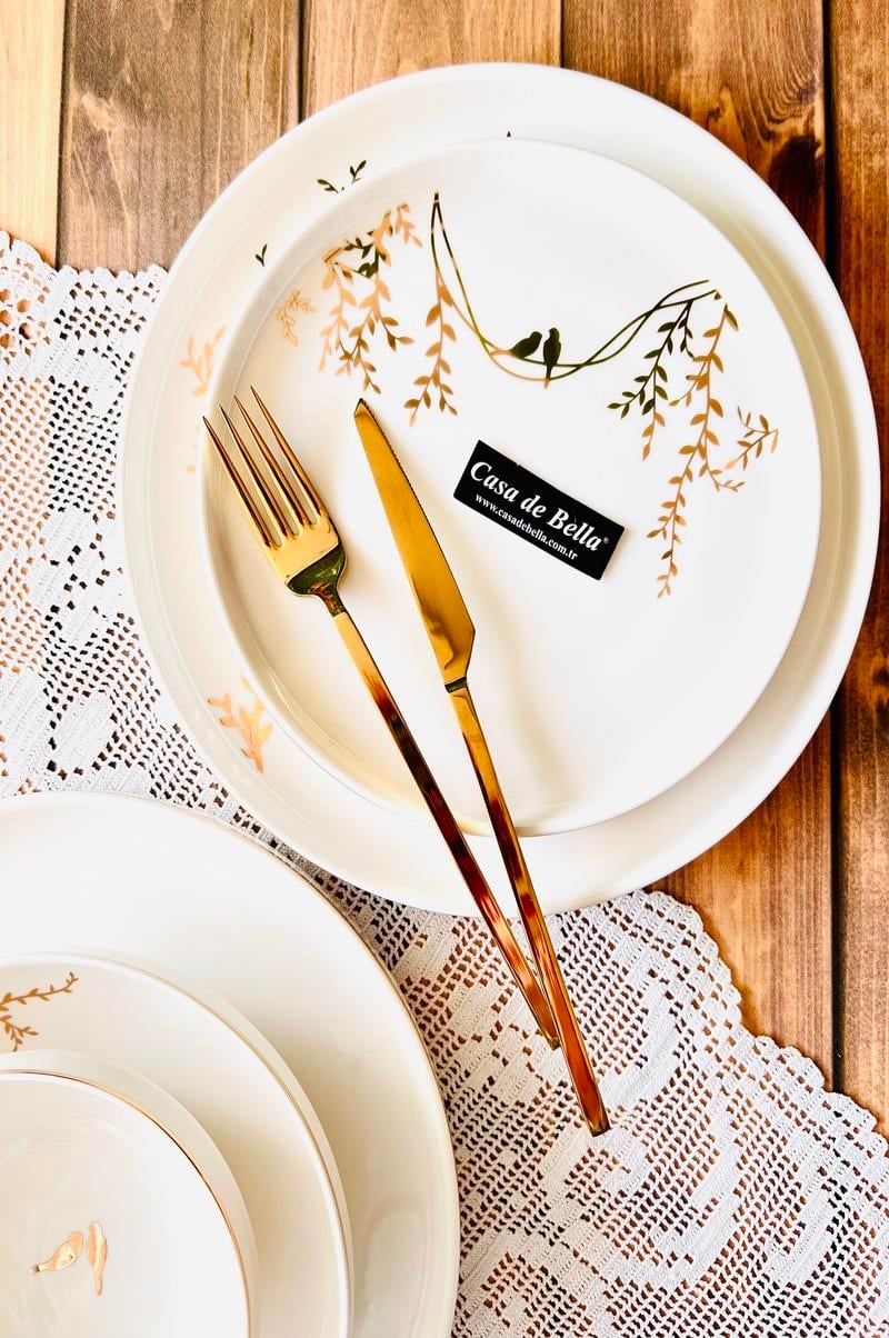 KUŞLU MODERN 24 PARÇA 6 KİŞİLİK YEMEK TAKIMI