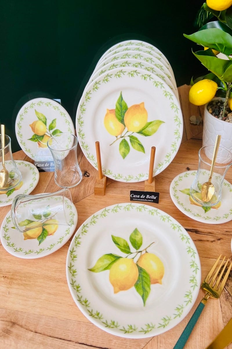 LEMON GOLD YALDIZLI 6 KİŞİLİK 24 PARÇA ÇAY PASTA SETİ