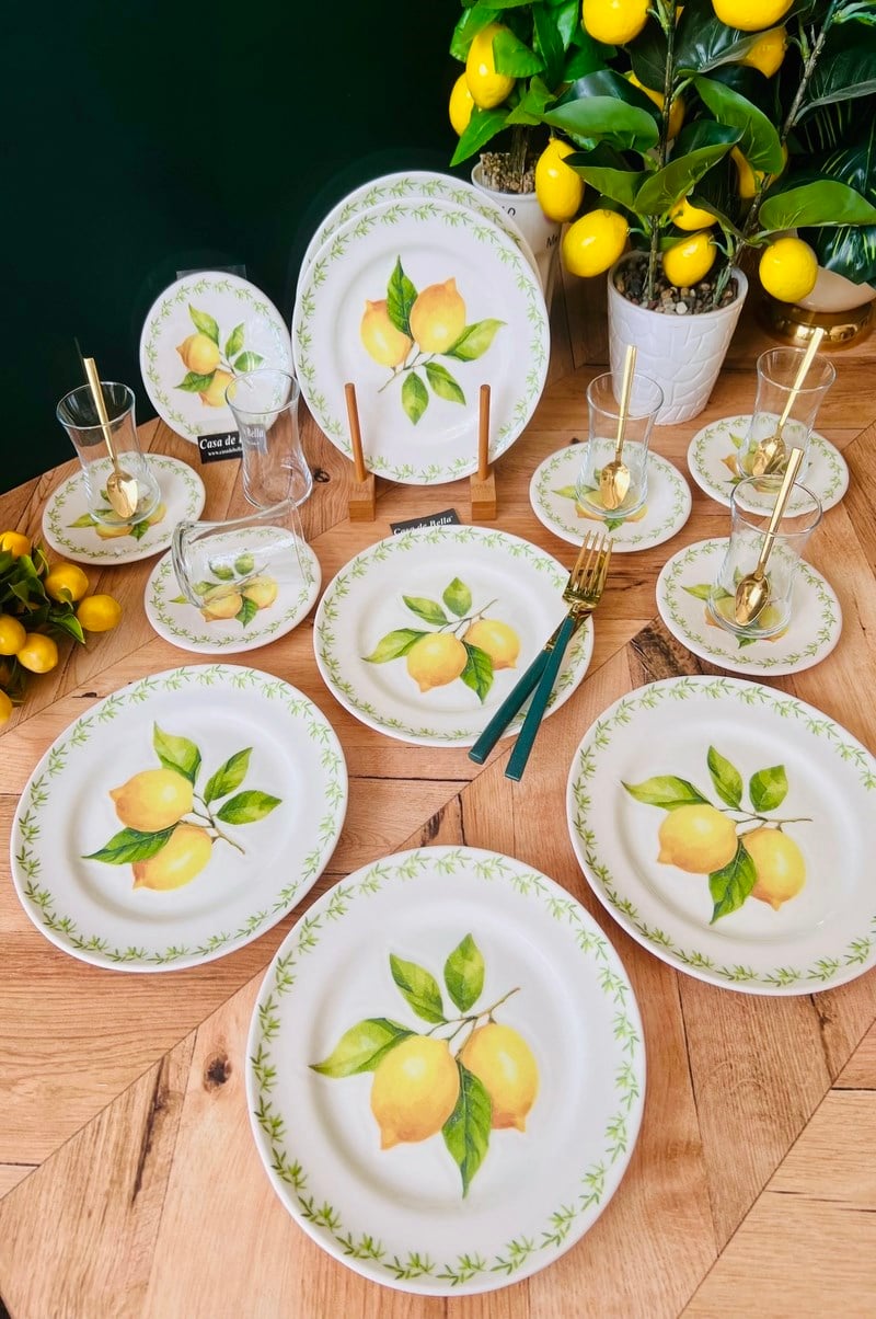 LEMON GOLD YALDIZLI 6 KİŞİLİK 24 PARÇA ÇAY PASTA SETİ