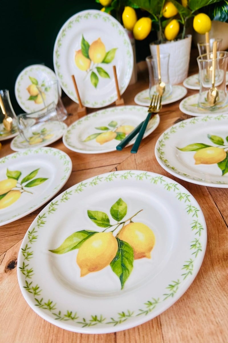 LEMON GOLD YALDIZLI 6 KİŞİLİK 24 PARÇA ÇAY PASTA SETİ