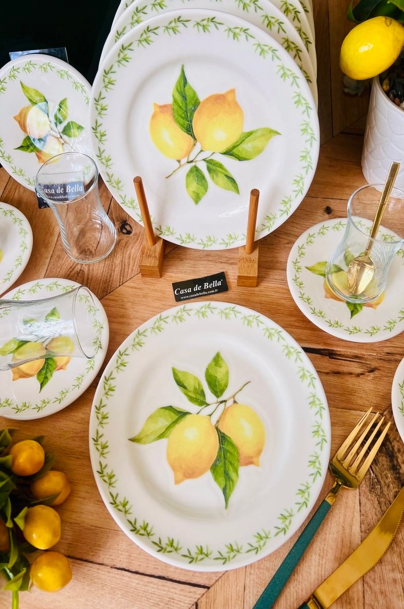 LEMON GOLD YALDIZLI 6 KİŞİLİK 24 PARÇA ÇAY PASTA SETİ