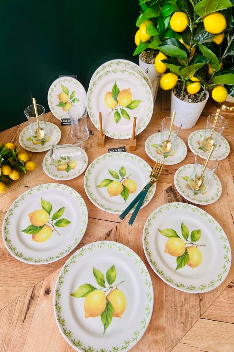 LEMON GOLD YALDIZLI 6 KİŞİLİK 24 PARÇA ÇAY PASTA SETİ