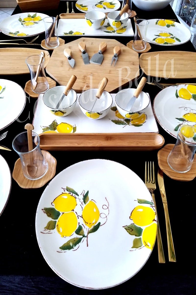 Limon Desenli 52 Parça Bambulu Kahvaltı Takımı