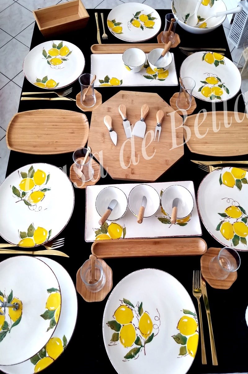 Limon Desenli 52 Parça Bambulu Kahvaltı Takımı