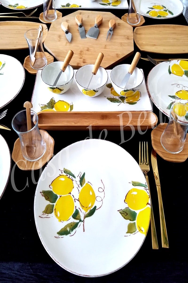Limon Desenli 52 Parça Bambulu Kahvaltı Takımı