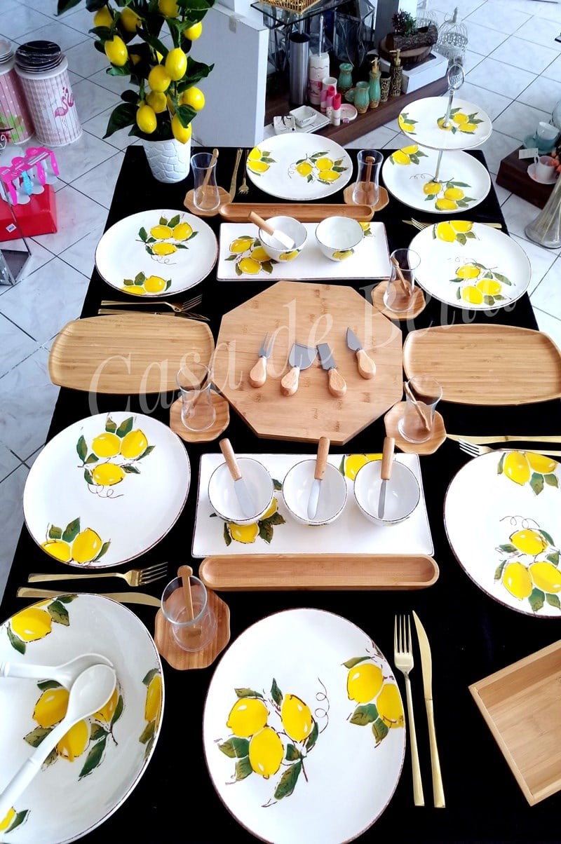 Limon Desenli 52 Parça Bambulu Kahvaltı Takımı