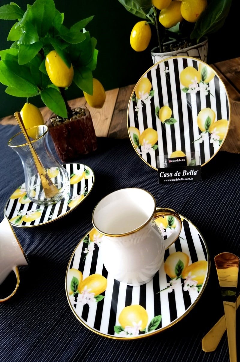 Limonlu 18 parça çay kahve seti