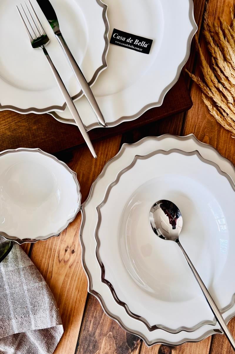 Lulka 24 Parça Bone Porselen Yemek Takımı (GÜMÜŞ)