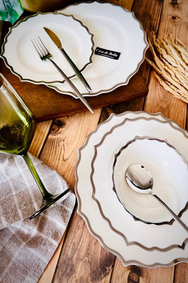 Lulka 24 Parça Bone Porselen Yemek Takımı (GÜMÜŞ)