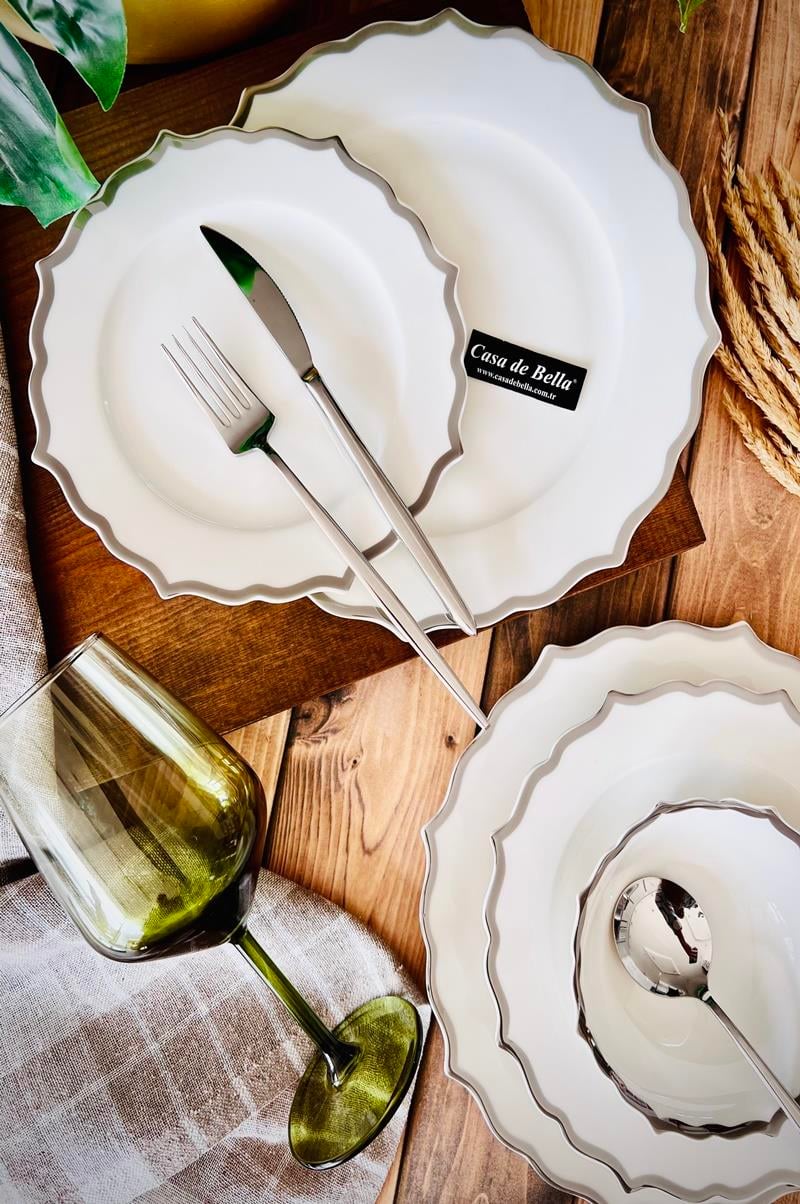 Lulka 24 Parça Bone Porselen Yemek Takımı (GÜMÜŞ)