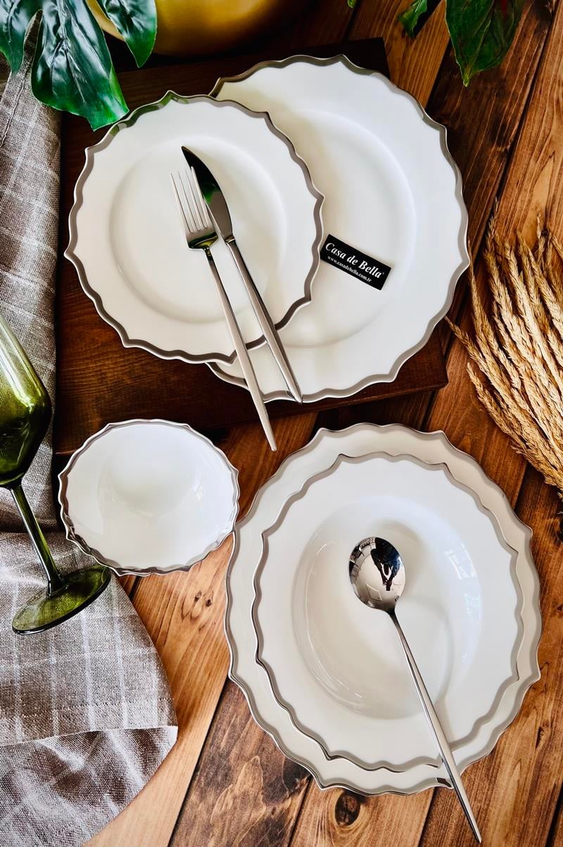 Lulka 24 Parça Bone Porselen Yemek Takımı (GÜMÜŞ)