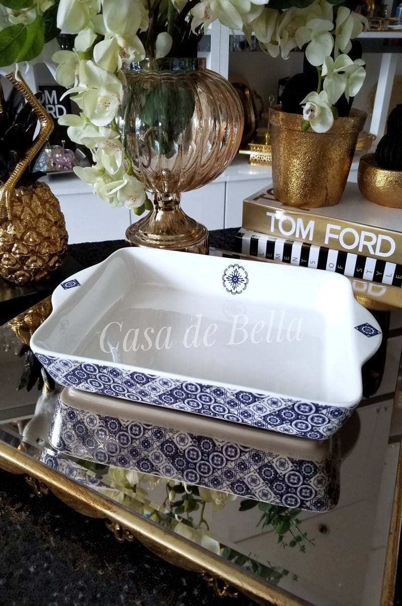 Mavi Çiçekli Porselen Fırın Kabı