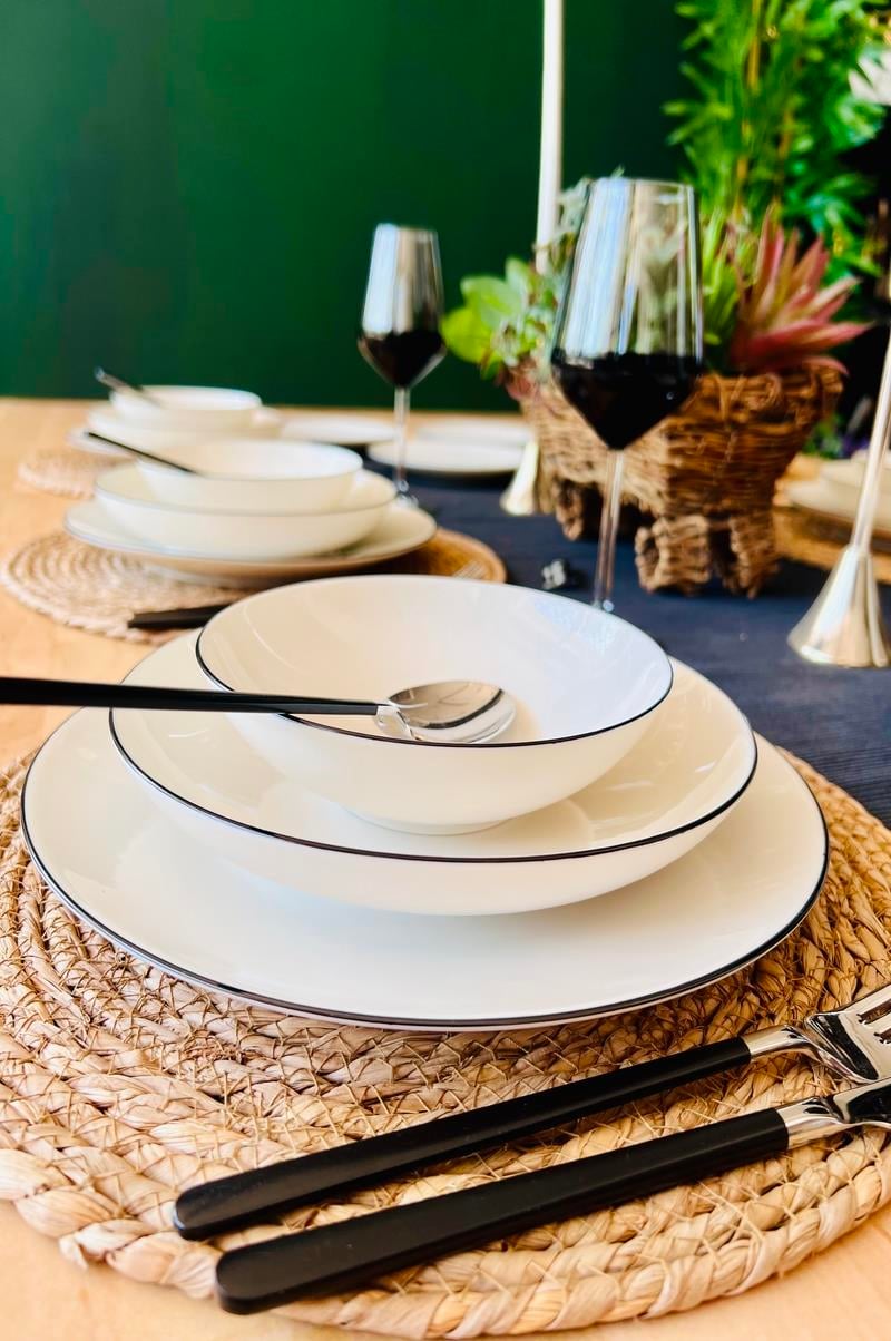 Modern Siyah Detaylı 24 Parça 6 Kişilik Yemek Takımı
