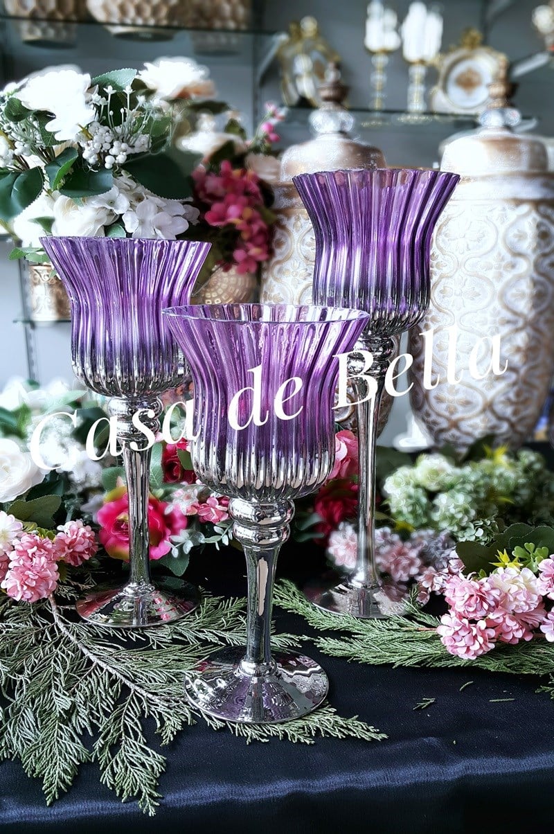 Mor 3 Lü Şamdan / Mumluk Seti