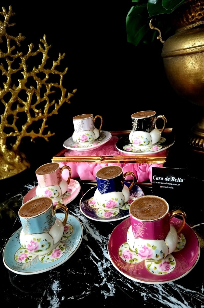 Nostaljik 6 Kişilik Kahve Fincanı-6 Renk