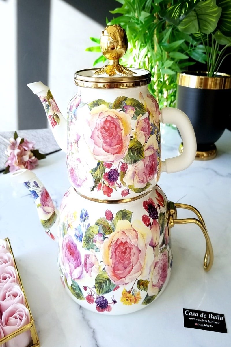 Rose Emaye Çaydanlık