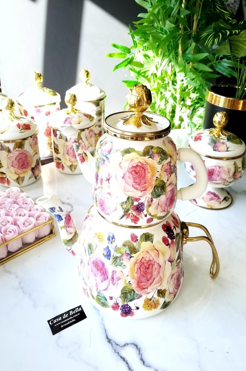 Rose Emaye Çaydanlık