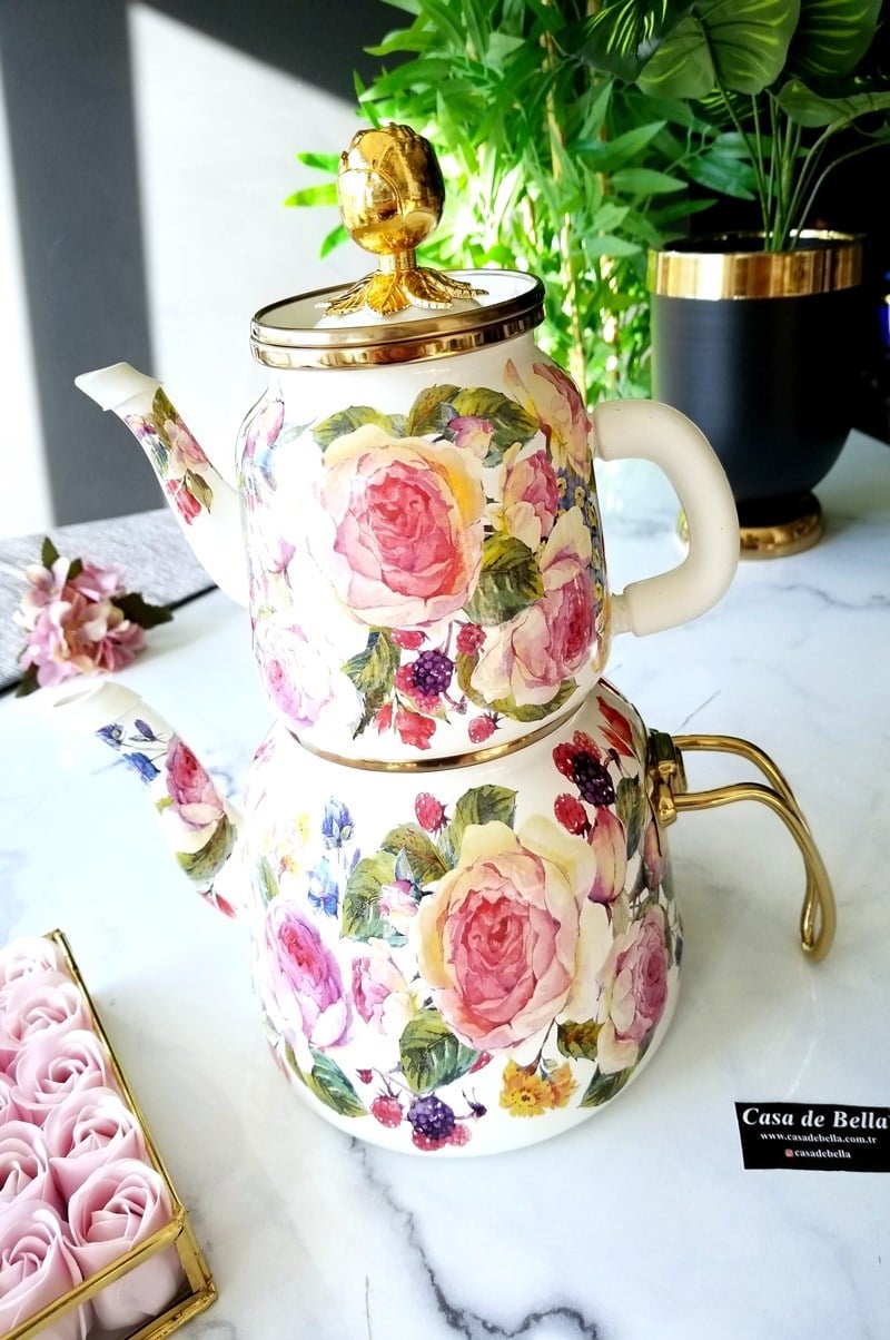 Rose Emaye Çaydanlık