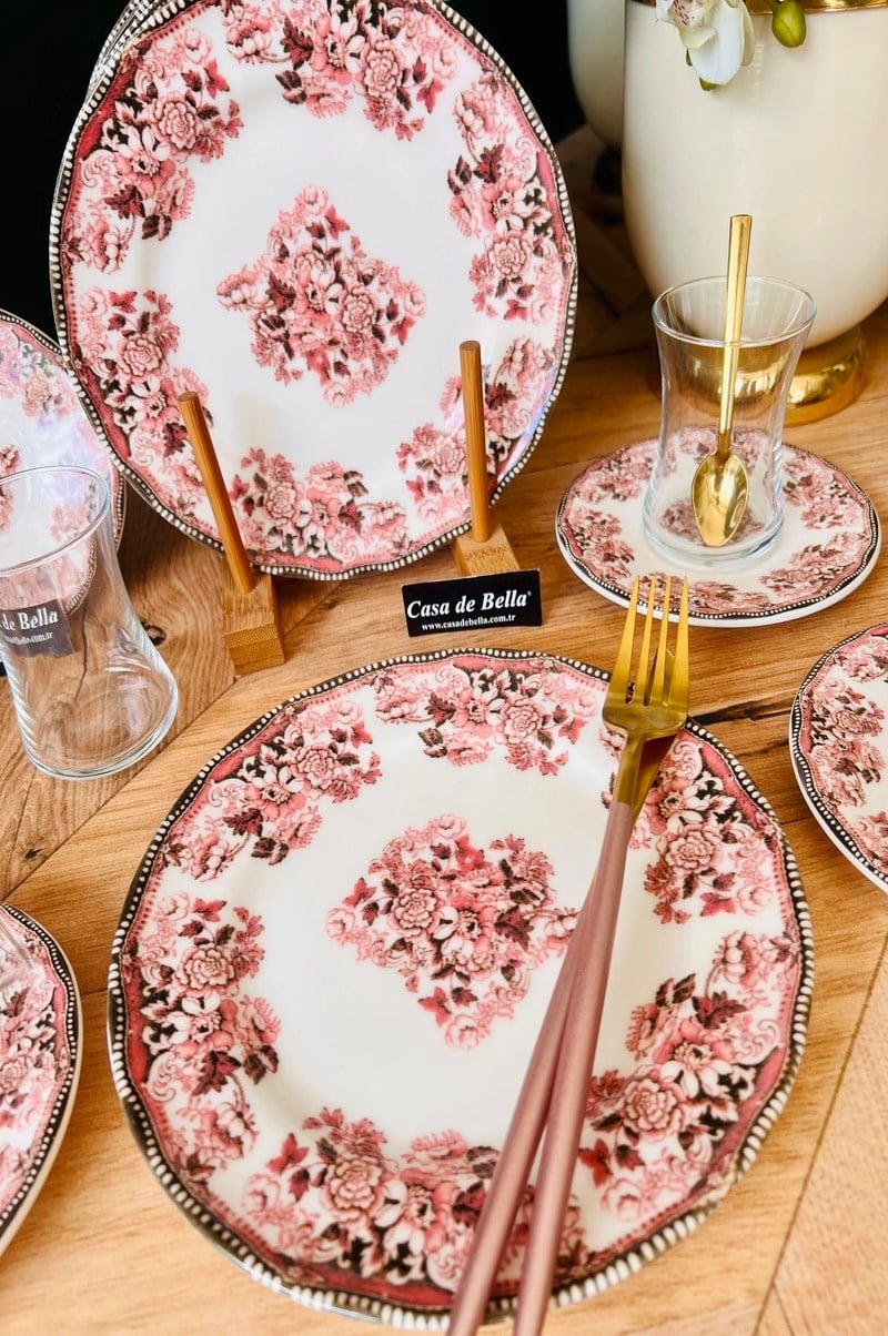 ROYAL KIRMIZI 6 KİŞİLİK 24 PARÇA ÇAY PASTA SETİ