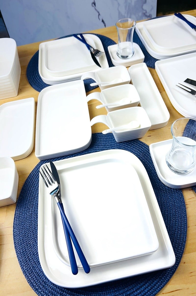 SADE BEYAZ 56 Parça 6 Kişilik Yemek ve Kahvaltı Takımı