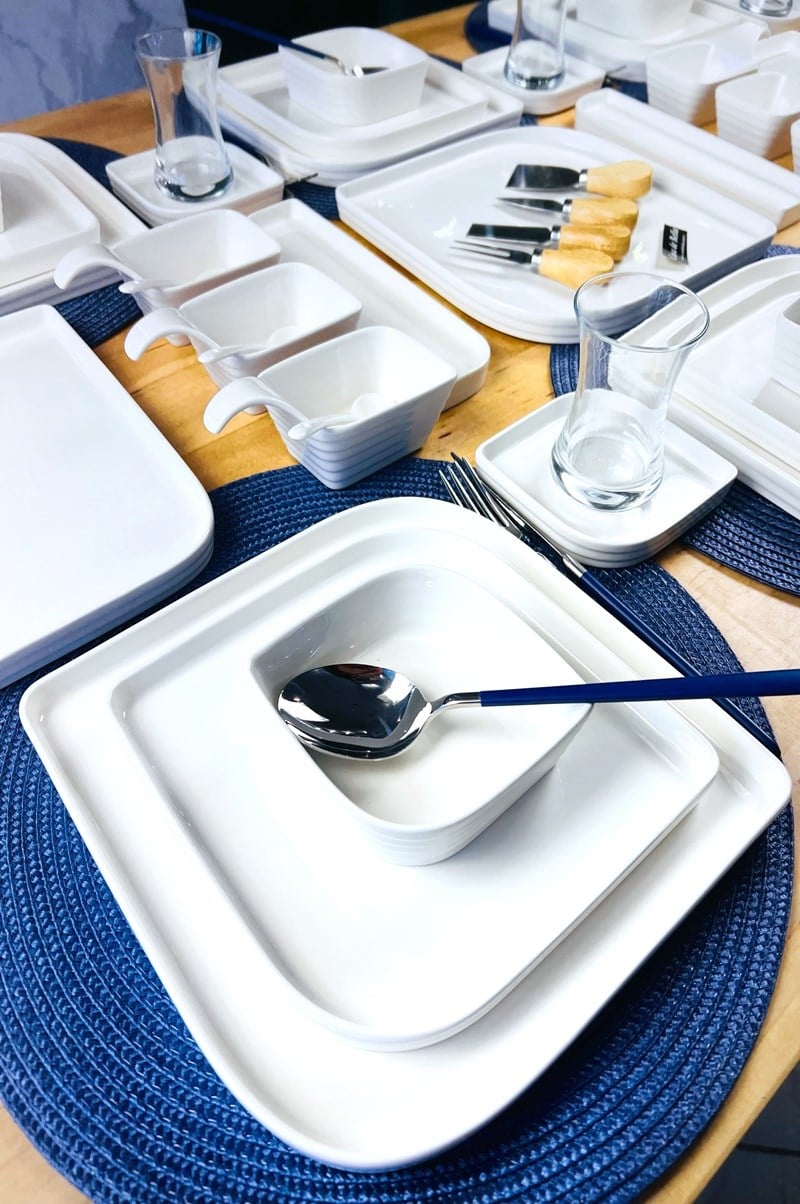 SADE BEYAZ 56 Parça 6 Kişilik Yemek ve Kahvaltı Takımı