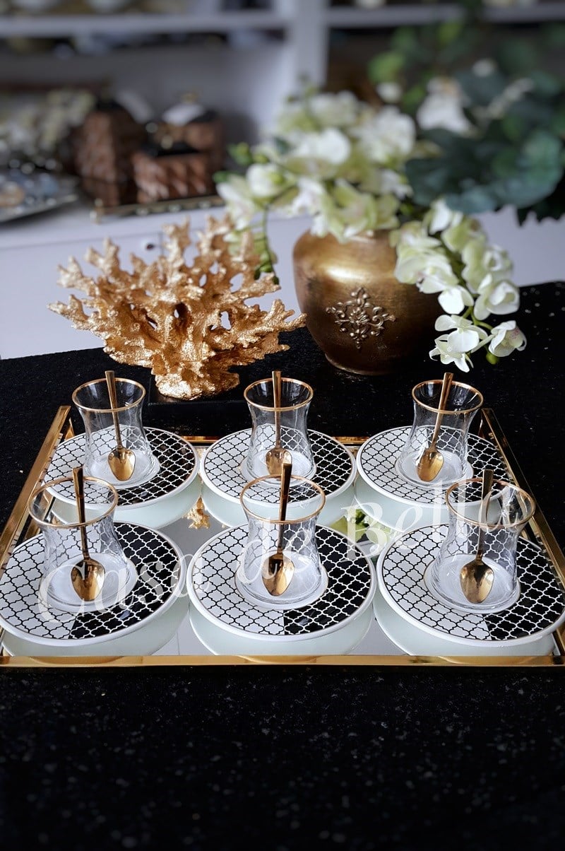 Siyah/Beyaz 12 Parça Çay Seti