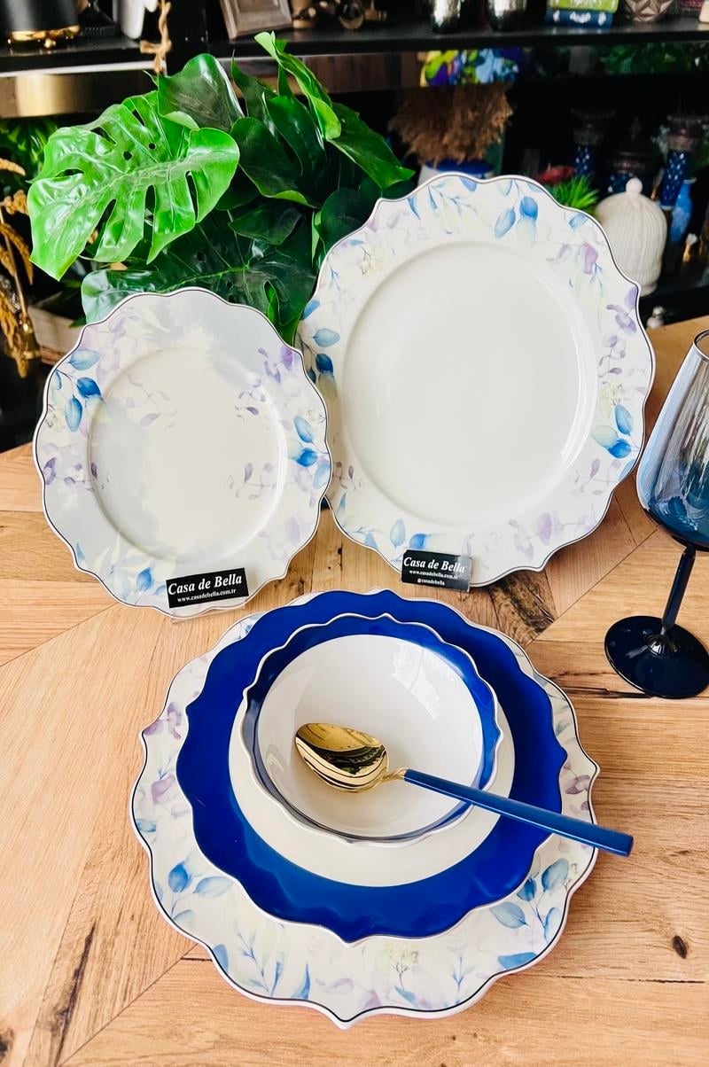 Soft Blue 24 Parça 6 Kişilik Porselen Yemek Takımı