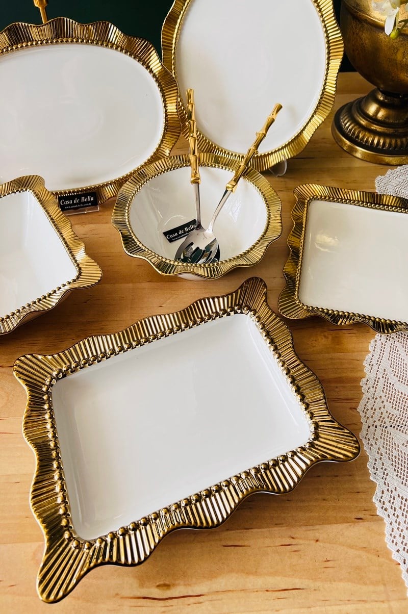 Valonia Gold Porselen  6 Parça Kabartmalı Sunum Servis Seti
