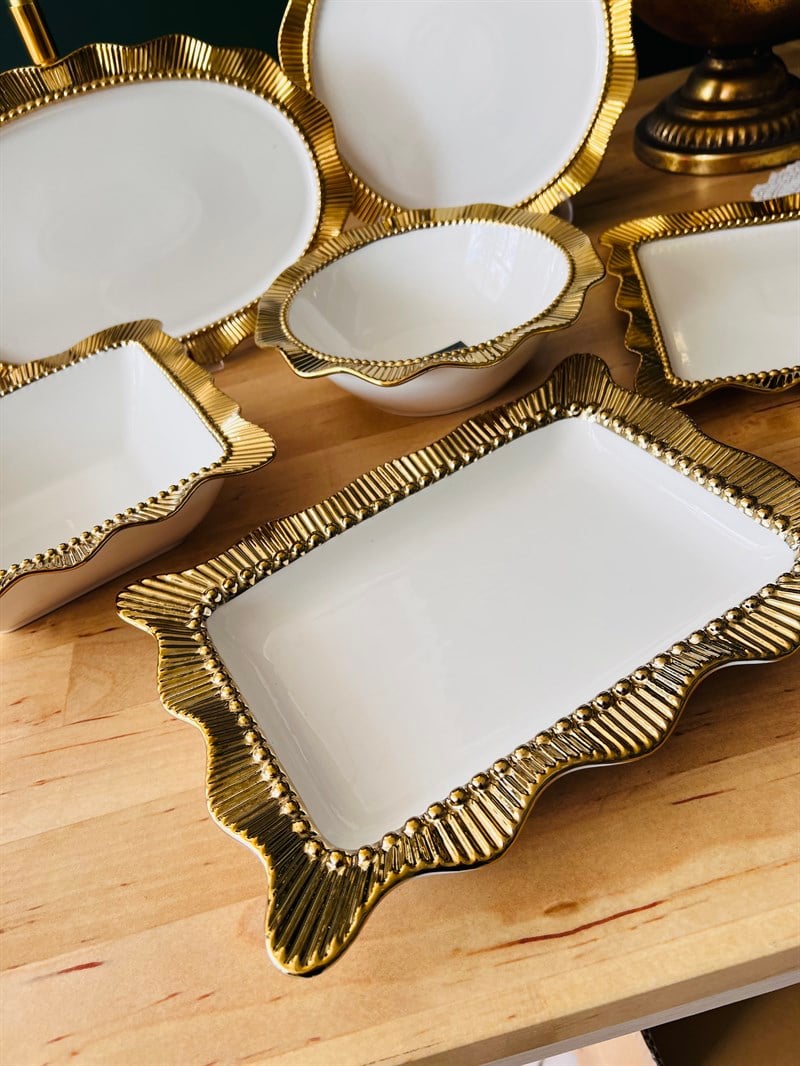 Valonia Gold Porselen  6 Parça Kabartmalı Sunum Servis Seti