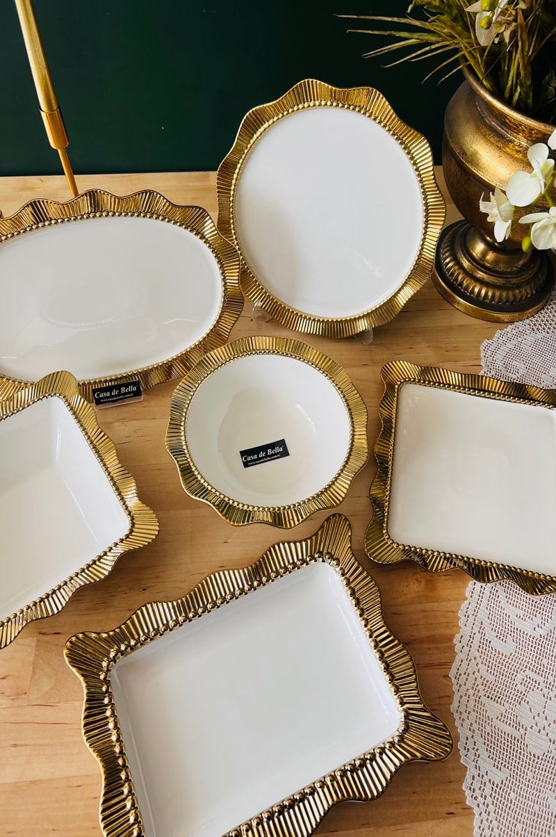 Valonia Gold Porselen  6 Parça Kabartmalı Sunum Servis Seti