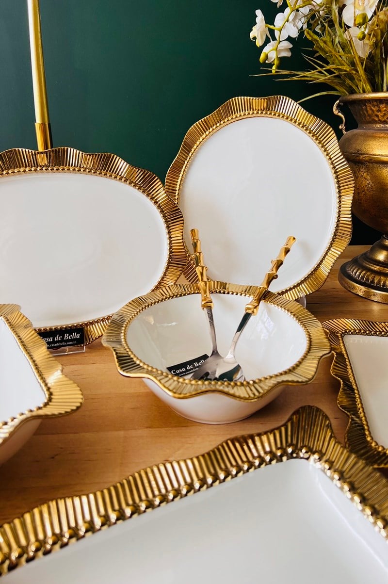 Valonia Gold Porselen  6 Parça Kabartmalı Sunum Servis Seti