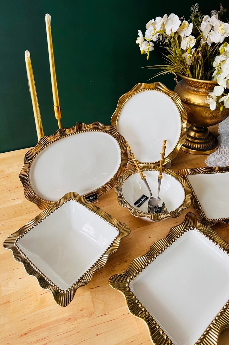 Valonia Gold Porselen  6 Parça Kabartmalı Sunum Servis Seti