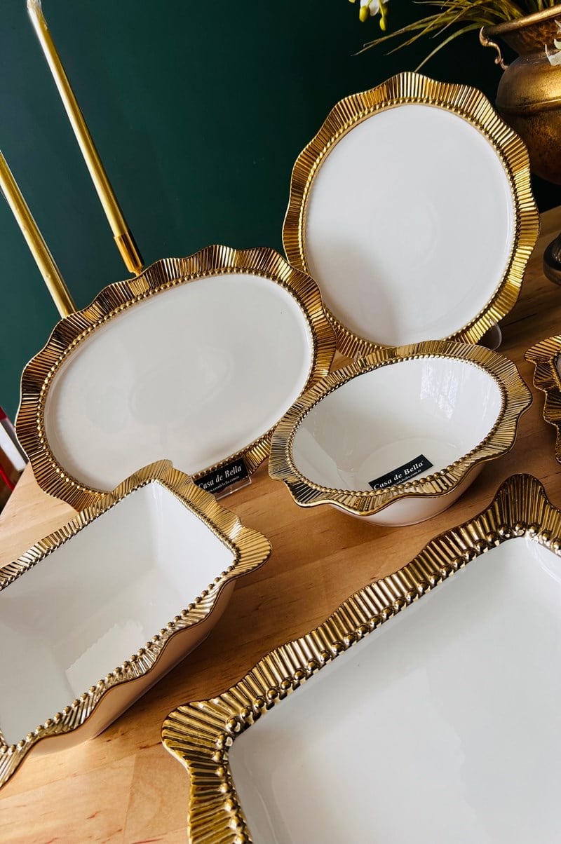 Valonia Gold Porselen  6 Parça Kabartmalı Sunum Servis Seti