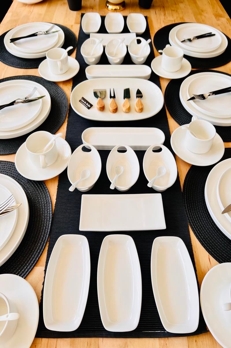 White Modern 87 Parça 12 Kişilik Porselen Yemek Ve Kahvaltı Takımı 