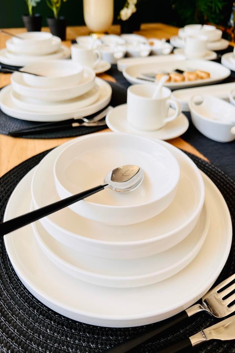 White Modern 87 Parça 12 Kişilik Porselen Yemek Ve Kahvaltı Takımı 