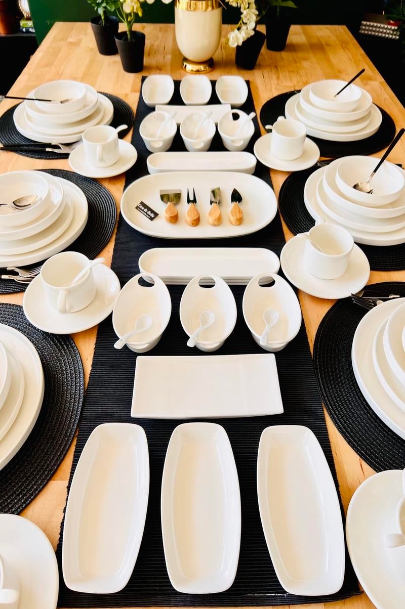 White Modern 87 Parça 12 Kişilik Porselen Yemek Ve Kahvaltı Takımı 