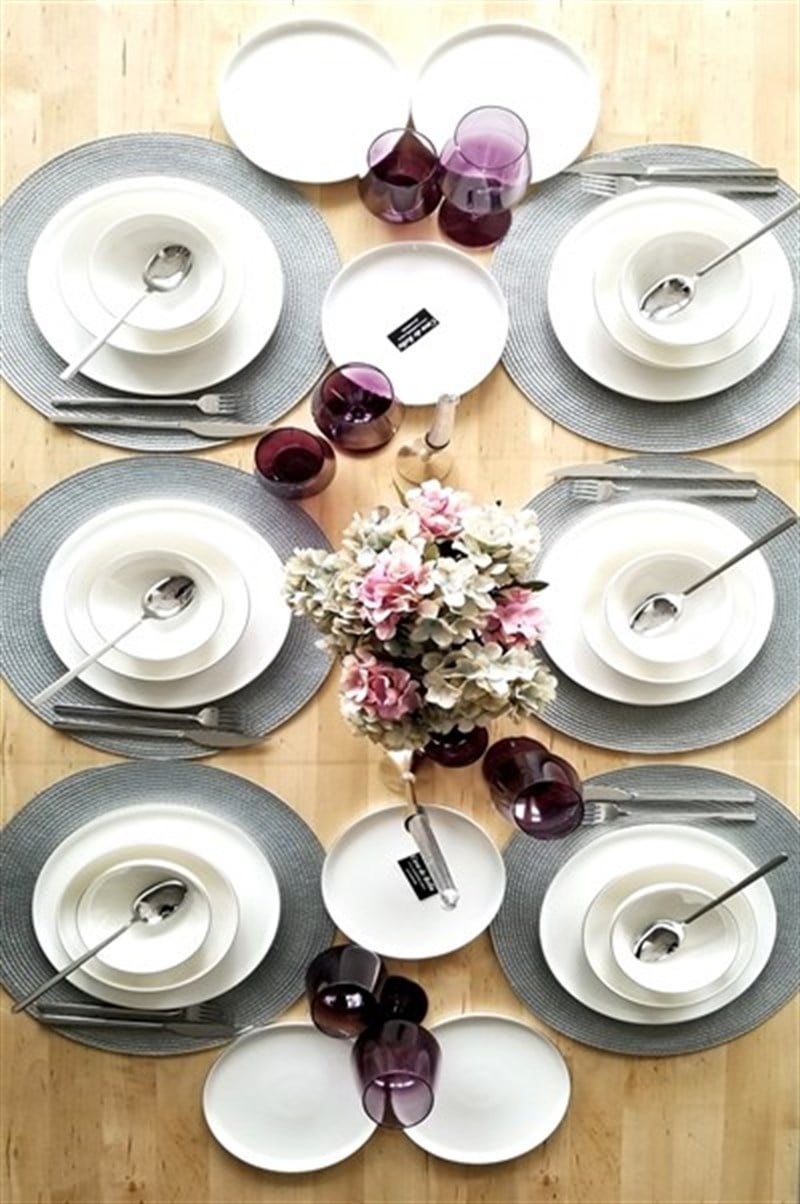 WHİTE MODERN GÜMÜŞ DETAYLI 24 PARÇA PORSELEN YEMEK TAKIMI