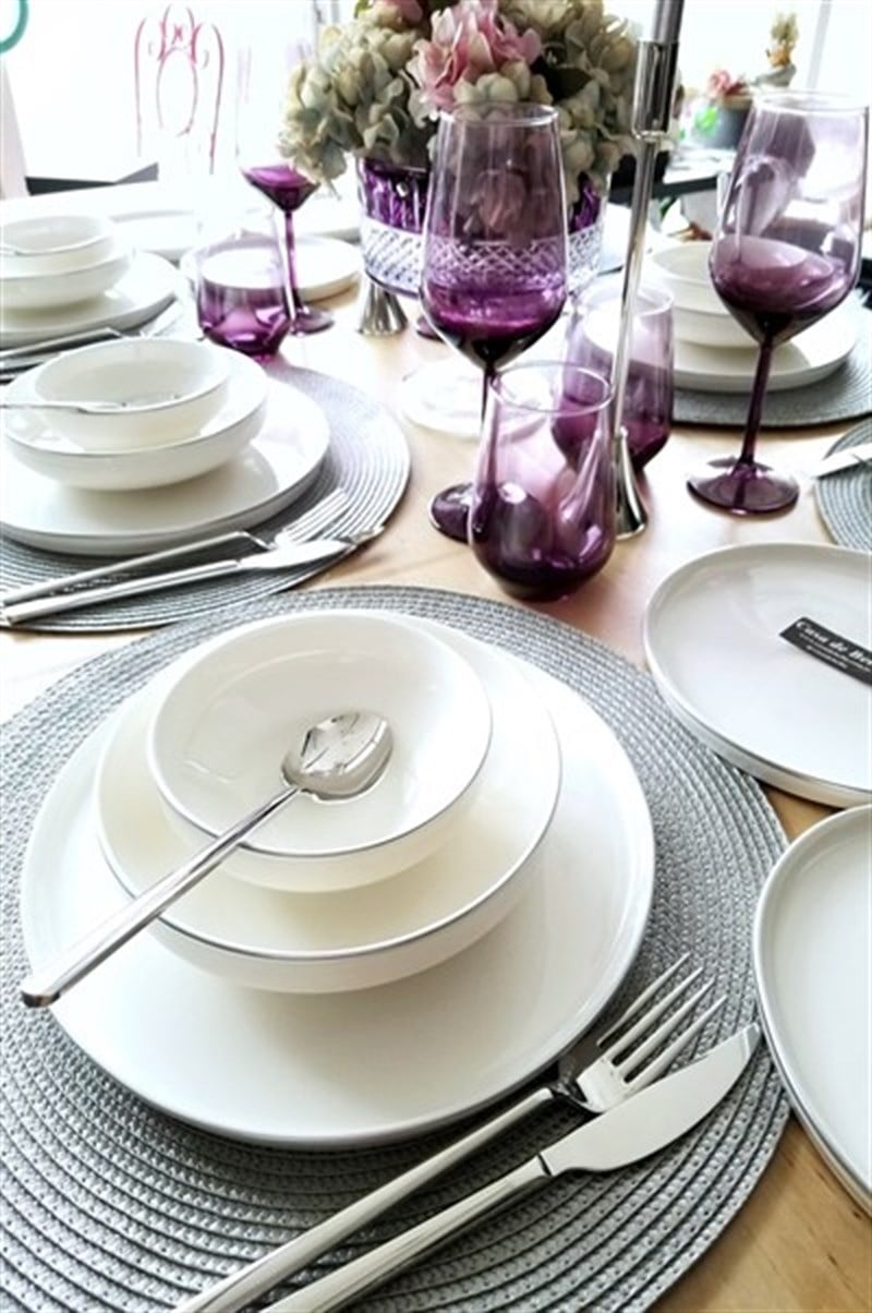 WHİTE MODERN GÜMÜŞ DETAYLI 24 PARÇA PORSELEN YEMEK TAKIMI