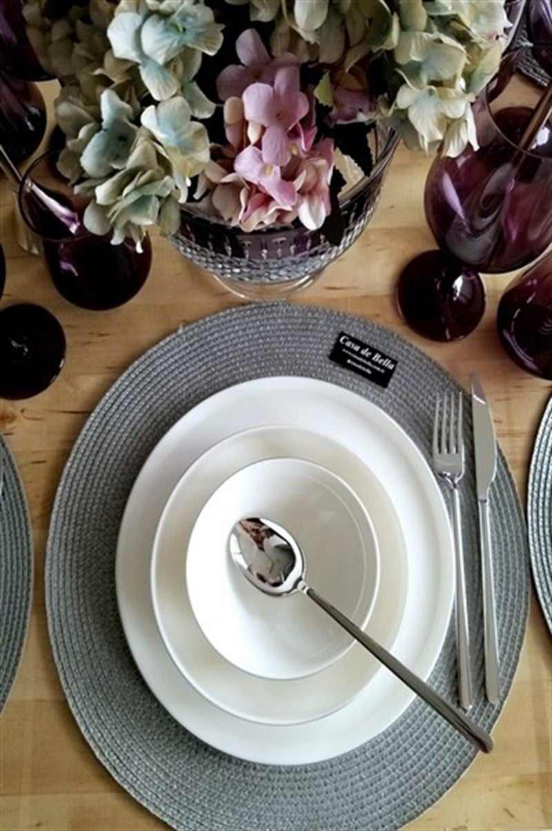 WHİTE MODERN GÜMÜŞ DETAYLI 24 PARÇA PORSELEN YEMEK TAKIMI