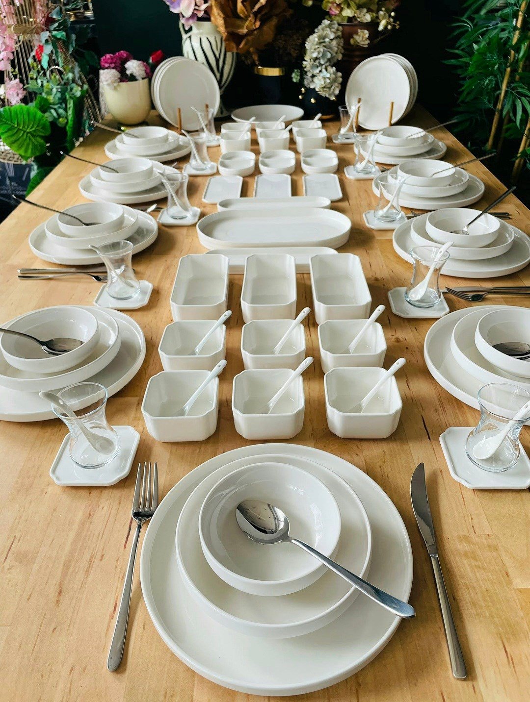 White Modern Sade 121 Parça 12 Kişilik Yemek Takımı ve 12 Kişilik Kahvaltı Takımı