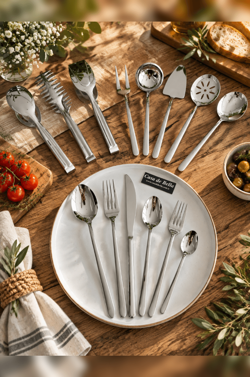 White Modern Sade 201 Parça 12 Kişilik Yemek Takımı ve Kahvaltı Takımı ve Çatal Kaşık Servis Seti